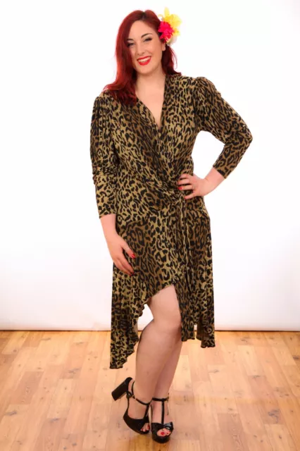 Vintage Lewis Henry draped leopardprint dress dropped waist 20s 30s inspired