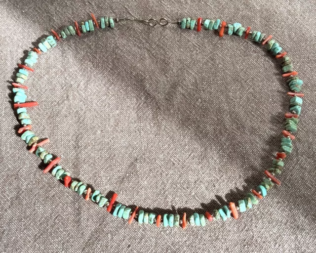 Turquoise chip and branch coral Native American style necklace