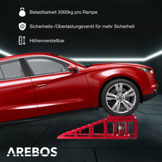 AREBOS 2x PKW Auffahrrampe höhenverstellbar Hebebühne  Auffahrbock Hebeplattform 3