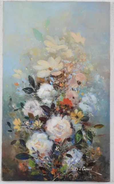 Bouquet bleu, fleurs - Très belle peinture 1970 - Peintre très côté - 33 x 56 cm