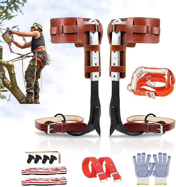 Tree Climbing Spikes, Cow Leather Tree Climbing Spikes Set Height Adjustable Tre
