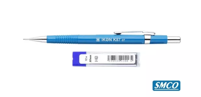 Mechanical Propelling Pencil 0.7mm BLUE BARREL IKON K87 Plus 12 HB Leads BY SMCO 2