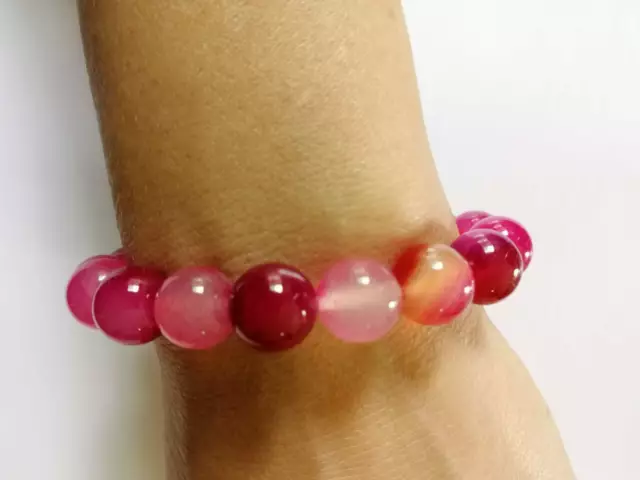 Handmade Natural Agate Pink Lucky Stone Bangle Beads Stretchy Bracelet Gemstone