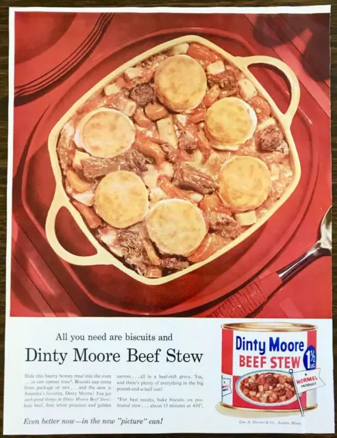 1957 Dinty Moore Beef Stew PRINT AD All You Need Are Biscuits and Dinty Moore