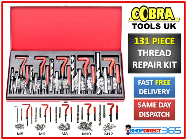 131Pcs Helicoil Thread Repair Kit M5 M6 M8 M10 M12 Threaded Twist Drill Bit 4-62