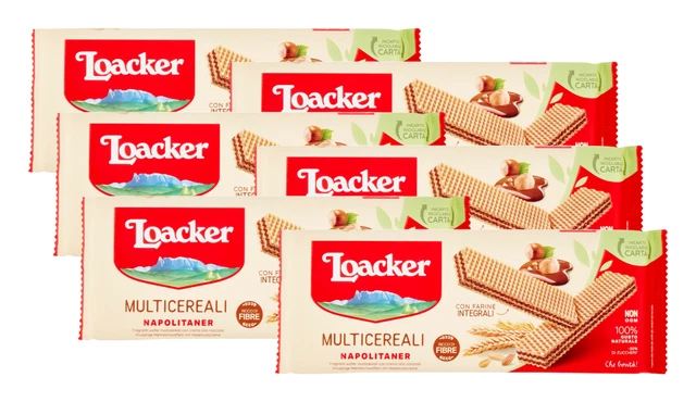 6X Loacker Multicereali Wafer con Farina Integrale con Crema alle Nocciole 175g
