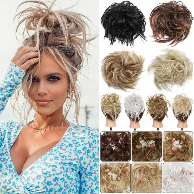 7"45g Thick Messy Bun Hair Piece Scrunchie Updo Wrap Hair Extensions Wavy Curly