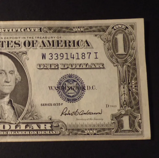 1935 Series F One Dollar Blue Seal Note Silver Certificate Old US Bill $1 Money