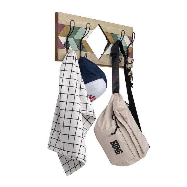 Rustic 4 Hooks Wall Mount Key Bag Towel Wood Rack Holder Coat Hat Clothes Hanger