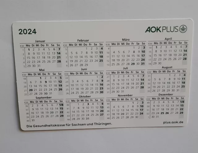 Taschenkalender Scheckkartenformat 2024,   AOK PLUS,, NEU