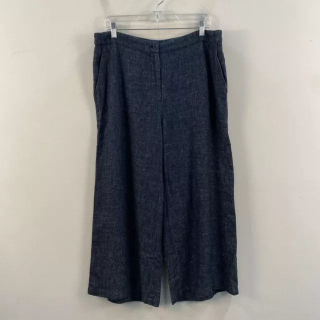 Eileen Fisher Womens 14P Pants Hemp Cotton Woven Pockets Ankle Blue Wide Leg