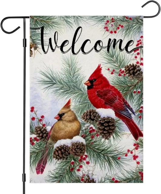 Welcome Winter Garden Flags for Outside Decoration, Cardinal Pine Twigs Berry...
