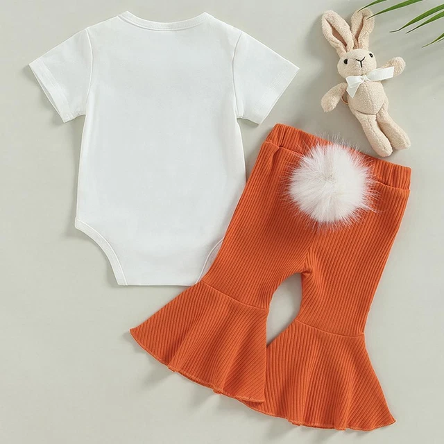 Short Sleeve Letter Printed TShirt with Bell Bottoms for Toddler Girls in