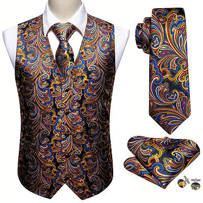 Gilet gilet vintage da uomo multicolore smoking tuta set cravatta matrimonio festa XXXL