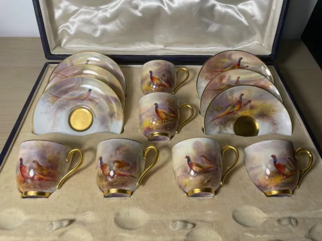 Boxed Royal Worcester pheasants Hand Painted Cup & Saucer, James Stinton 1936