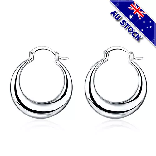 Classic 925 Sterling Silver Filled High Polished Big Circle Hoop Earrings