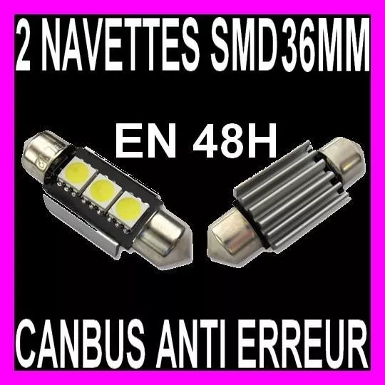 2 Ampoule Navette A 3 Led Smd C5W 36Mm Anti Sans Erreur Feu Plaque Plafonnier