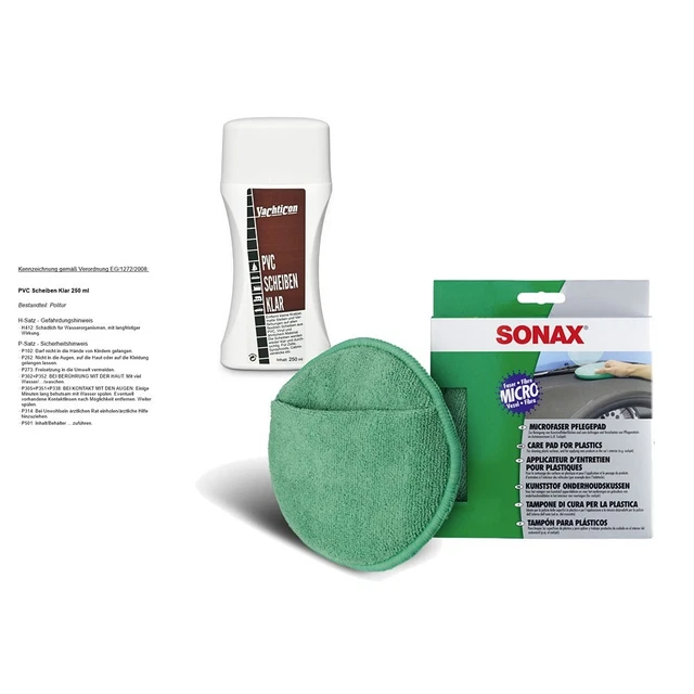 Yachticon Dischi Pvc Detergente Vetro Trasparente Plastica + Tappetino Cura Microfibra