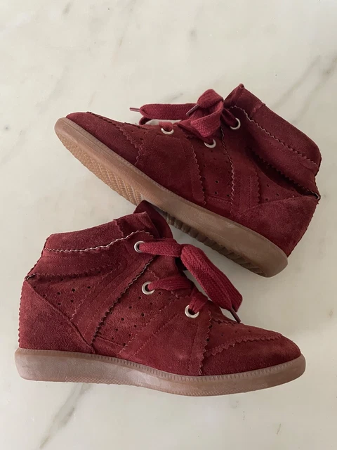 ISABEL MARANT ETOILE Bobby Suede Wedge Sneakers Size EU39 Burgundy