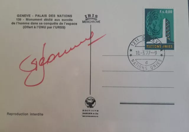 3 Sojus Kosmonauten Leonov , Grechko und Jegorov mit originalen Unterschriften