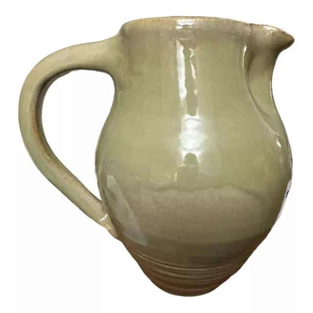 Pottery Pitcher Olive 8X7.5 Glazed Stoneware Mid Century English Carafe Pitcher