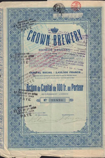 BEER : Crown Brewery Belgium / Egypt dd 1920