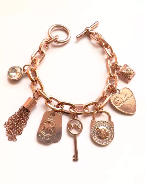 MK Michael Kors Charms Chain Bracelet Womens Jewelry Accessory Rose Gold Tone