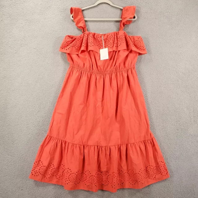 New LC Lauren Conrad Dress Womens XXL Coral Eyelet Ruffle Tiered