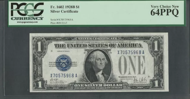 Fr. 1602 1928B $1 Silver Certificate PCGS 64 PPQ