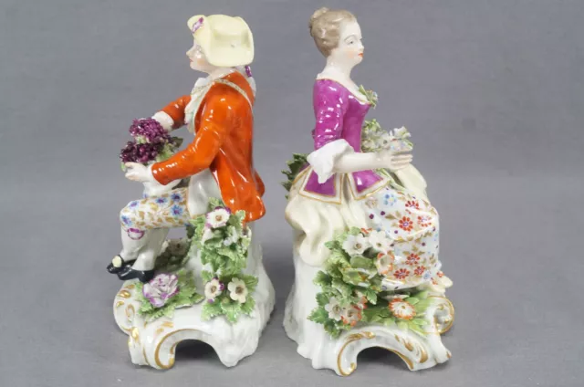 Pair of 19th Century Chelsea Style German Painted Colonial Georgian Figurines 2