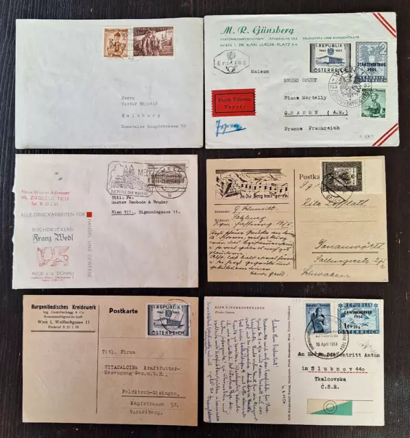 Österreich, 6 Belege aus 1950-1956 alle mit Sondermarken