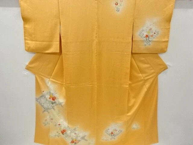 6246717: Japanese Kimono / Vintage Homongi / Grid & Flower With Traditional Patt