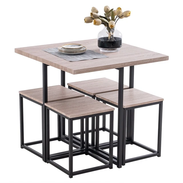 Compact 5pc Kitchen Dining Set Wood Bar Table Chair Home Space Saving Furniture