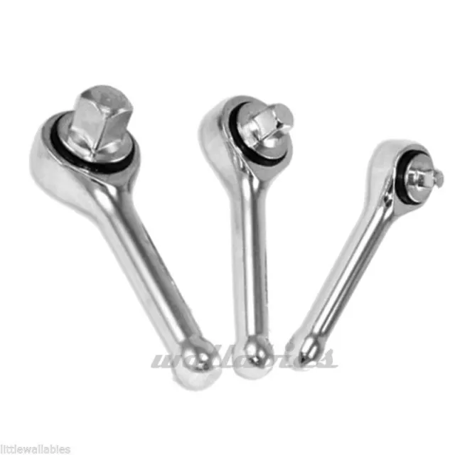 3pc Stubby Ratchet Handles Set Heavy Duty Reversible Automotive Mechanics Tool