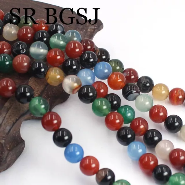 Natural 8mm Round Mixed Agate Gemstone Jewelry Beads DIY Design Strand 15"