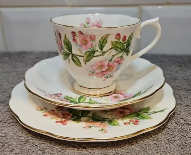 Vintage Royal Albert Evesham Trio Tea cup saucer Side plate Pink Flowers B