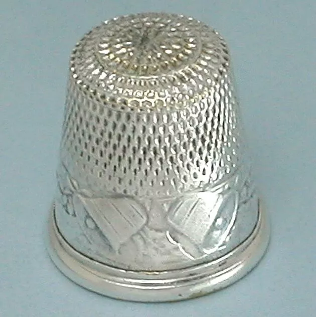 Unusual Antique Silver Bells & Holly Thimble  * American * Circa 1880s