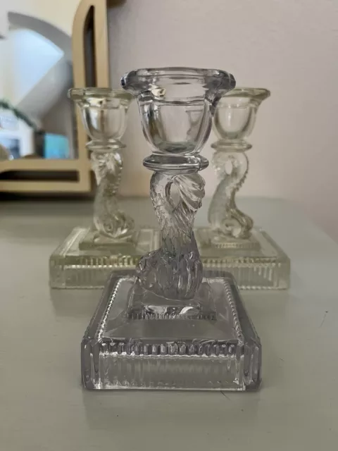 Vintage Imperial Glass Dolphin KOI Fish Candle Holders Candleholders Set of 3
