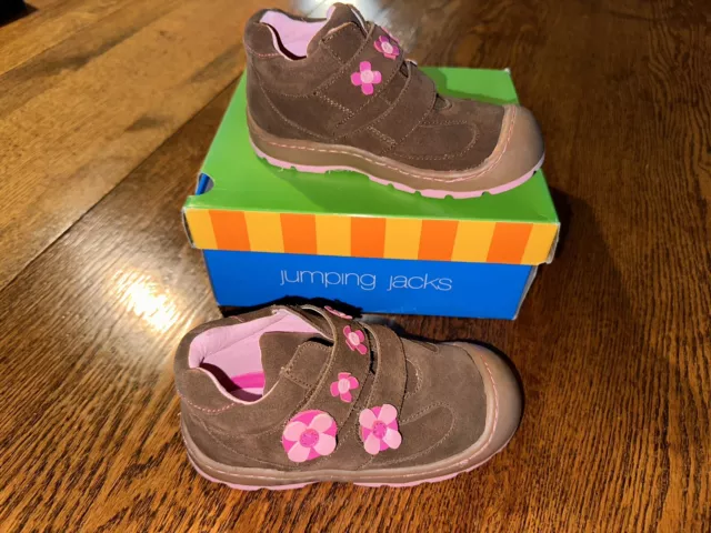 Jumping Jacks 11 Wide 11w Shoes Kids Girls Booties Brown Leather Flowers Brandy