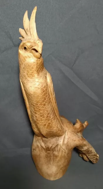 Vintage Parrot Figurine Hand Carved Wooden Folk Art 9" Inch