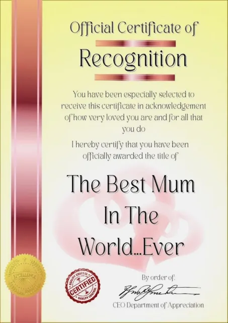 The Best Mum In The World A4 Size Print Mother's Day Mum Birthday Love