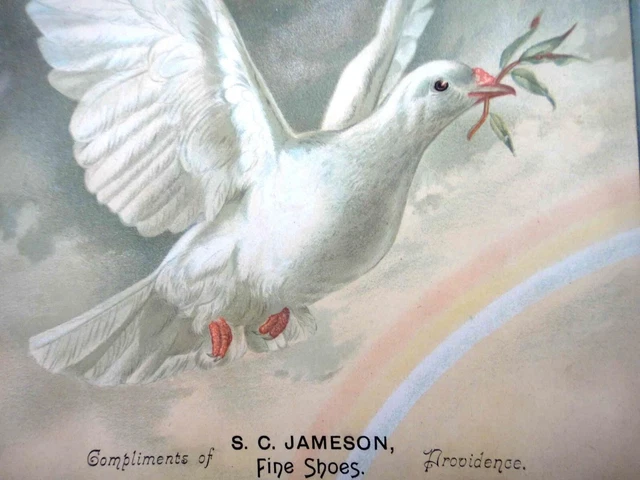 1887 antique S.C.JAMESON FINE SHOES ADV CARD providence ri DOVE OLIVE BRANCH rai