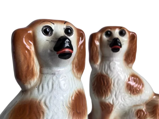 Vintage Pair Of Hand Painted Staffordshire Mantle Dogs With Glass Eyes Rare 3