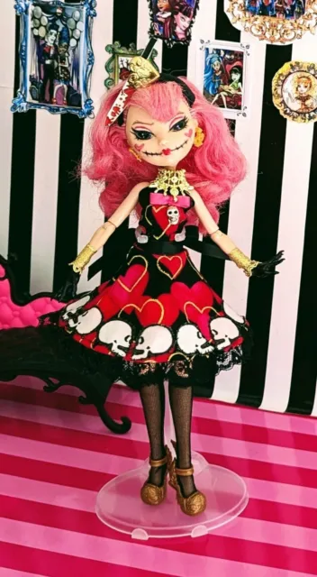 Ever After Monster High OOAK doll in handmade Hearts Skulls outfit All incl.