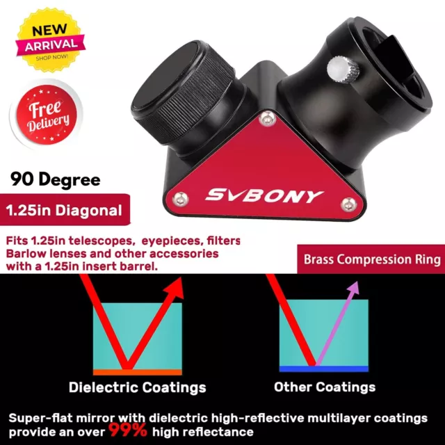 1.25" 90 Degree Dielectric Mirror Star Diagonal Refracting Telescope Eyepiece