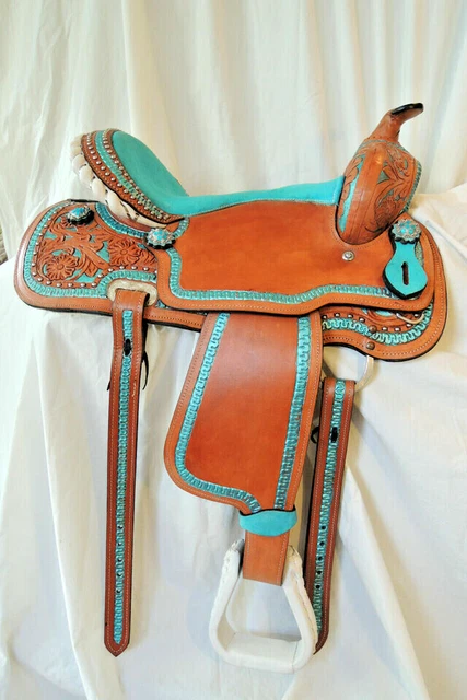 Chapeau De Cowboy Selle Western Barrel Racing En Cuir Premium - Taille 15 Pouces - Marque Ridex - Neuf Sellette En Fer