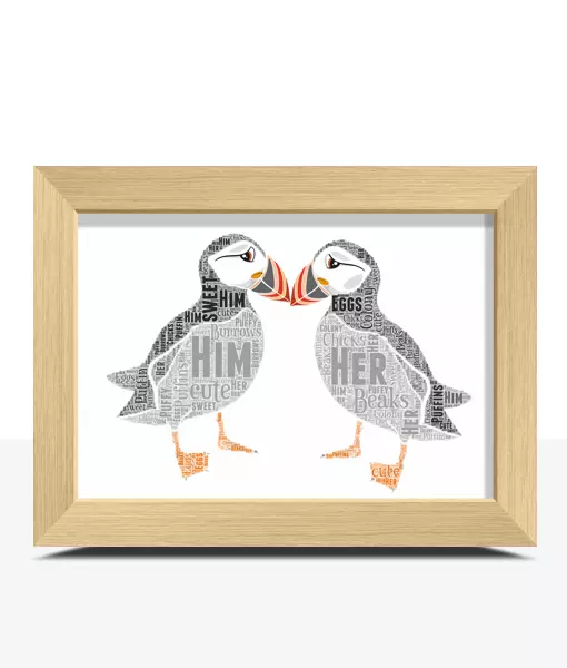 Personalised Puffins Word Art Print - Custom Word Art - Couple Wedding Gift 3