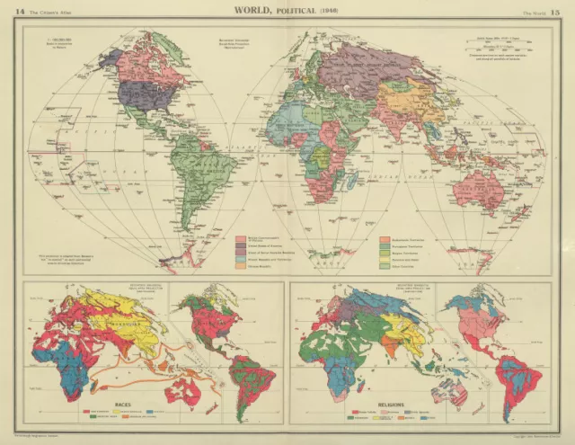 WORLD post WW2 British French Dutch Belgian colonies. BARTHOLOMEW 1947 old map