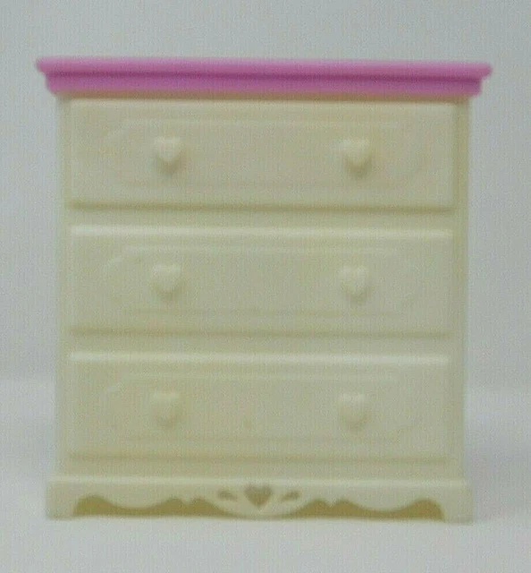 1998 BARBIE DOLL Dollhouse Furniture Dresser Heart Knobs White