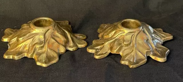 Pair Vintage Dirilyte Solid Brass Leaf /Oak Candlestick Holders